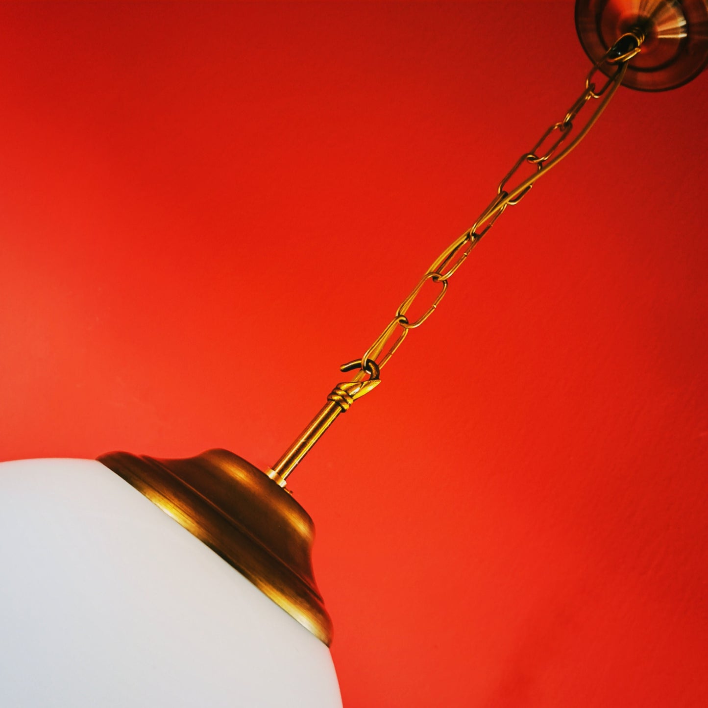 Large Vintage Brass Opaline Glass Pendant Lights