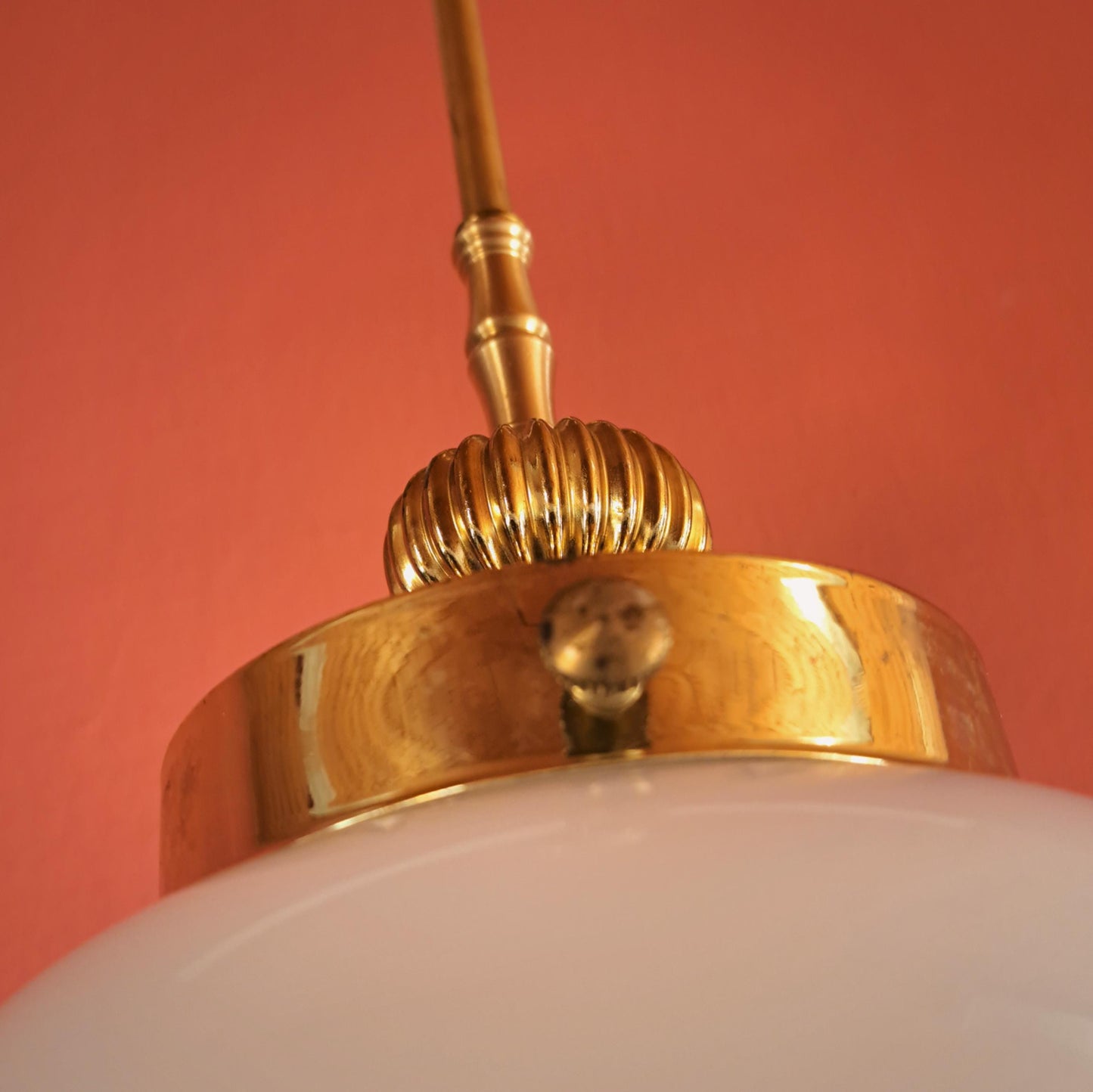 Mid Century Opaline Glass Viennese Brass Pendant Lights MULTIPLES AVAILABLE