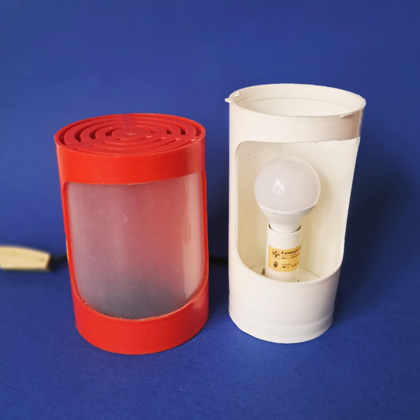 Pair of Space Age Bedside Lamps: 1960s Atomic Orange & White Plastic