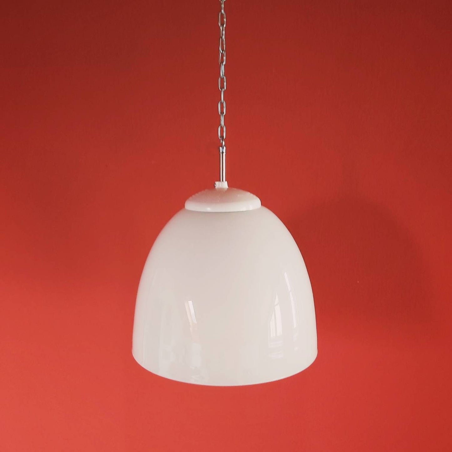 Large Mid Century White Opaline Glass Pendant Lights
