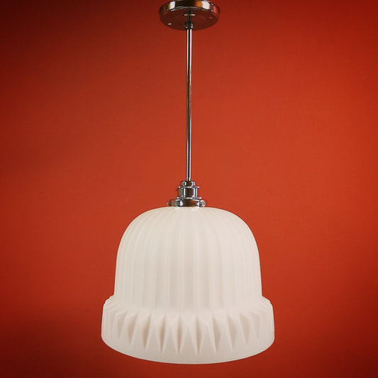 Vintage Opaline Glass Pendant Light: Art Deco MCM Ceiling Lamp
