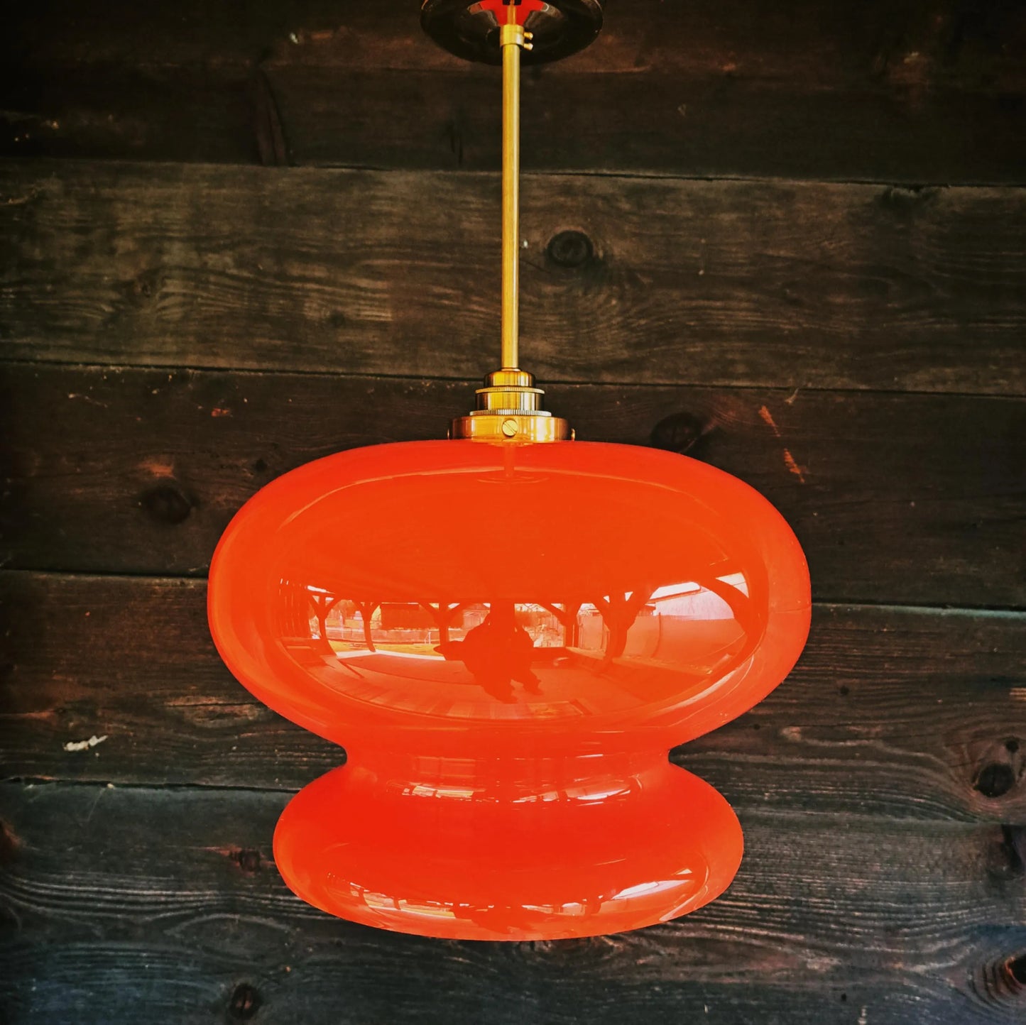 Mid Century Orange Glass Opaline Pendant Light by Josef Tabery