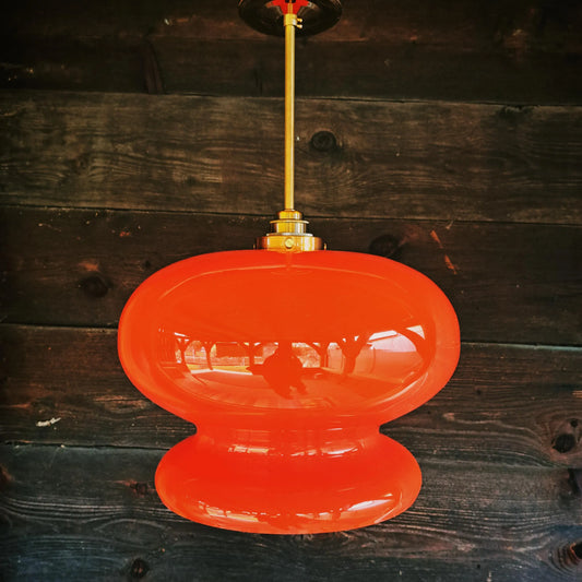 Mid Century Orange Glass Opaline Pendant Light by Josef Tabery