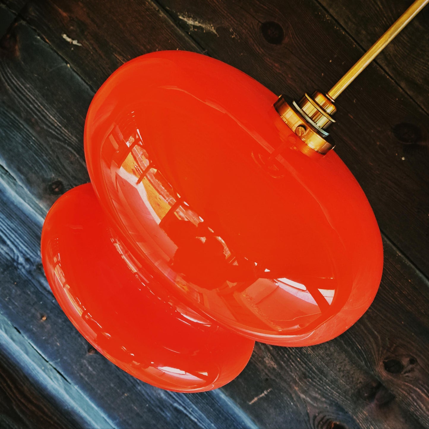 Mid Century Orange Glass Opaline Pendant Light by Josef Tabery